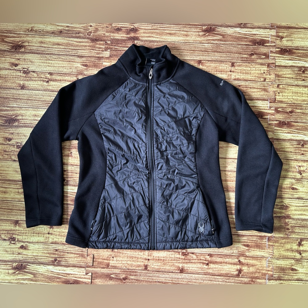 Black Spyder Quilted Knit Zip Jacket for Women